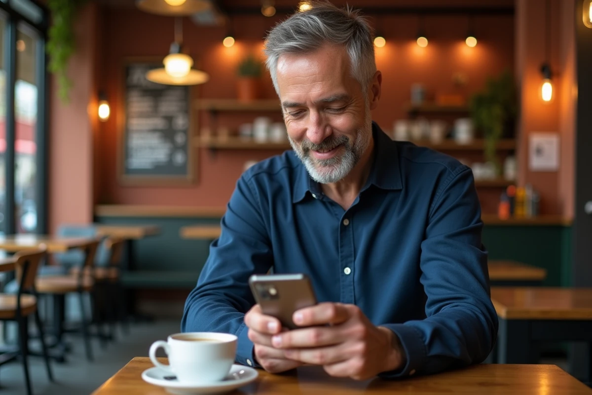 Homme paramétrant l'affichage des numéros de semaine sur l'application Google Agenda depuis son smartphone
