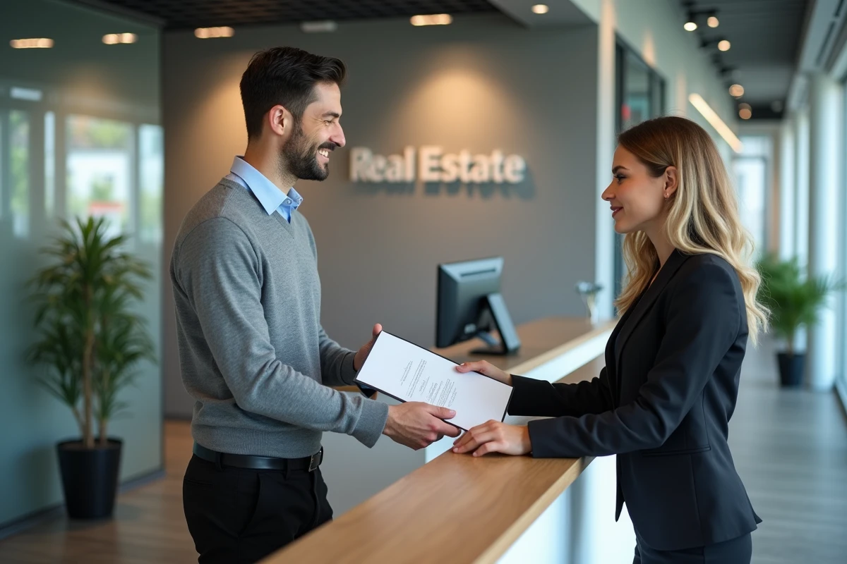 Locataire remettant son dossier de garantie Visale à une agence immobilière