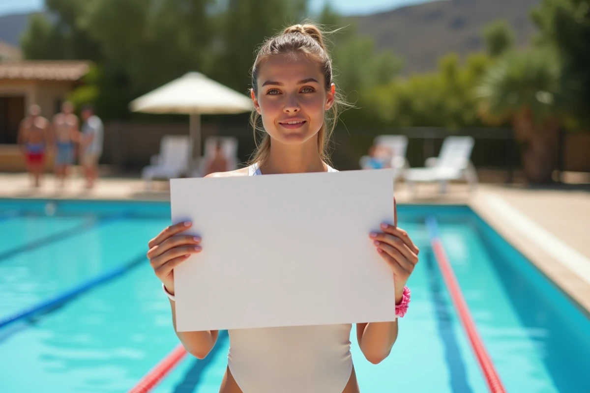 Maître-nageur avertissant les baigneurs du danger lié à la présence de verre cassé dans une piscine publique extérieure
